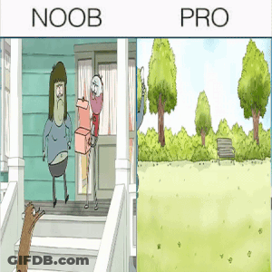 A Cartoon Of A Man Carrying A Box Next To A Cartoon Of A Man Standing On A Porch GIF