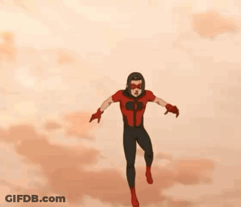 A Cartoon Of A Man Carrying A Smaller Superhero In The Air . GIF