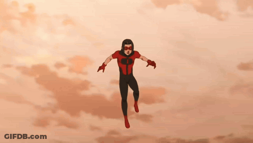 A Cartoon Of A Man Carrying A Superhero In The Air GIF