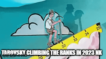 A Cartoon Of A Man Climbing A Mountain With A Ruler And A Pickaxe . GIF