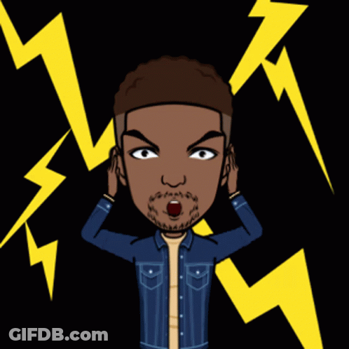 A Cartoon Of A Man Covering His Ears With His Hands With A Lightning Bolt In The Background GIF