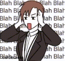 A Cartoon Of A Man Covering His Ears With His Hands With The Word Blah Behind Him GIF