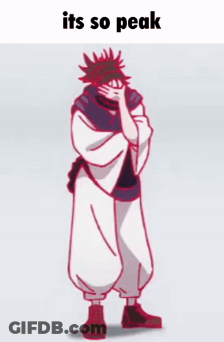 A Cartoon Of A Man Covering His Face With His Hand And The Words " Its So Peak " Below Him GIF