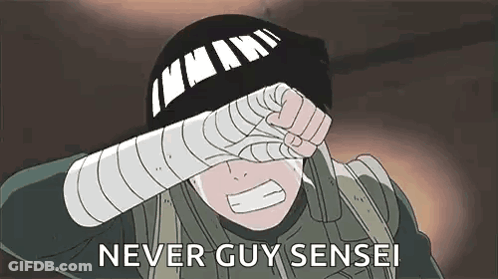 A Cartoon Of A Man Covering His Face With His Hand And The Words `` Never Guy Sensei '' . GIF