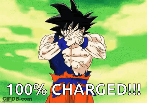 A Cartoon Of A Man Covering His Face With His Hands And The Words 100 % Charged !!! GIF