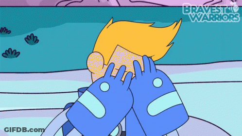 A Cartoon Of A Man Covering His Face With His Hands With The Words Bravest Warriors Written Above Him GIF