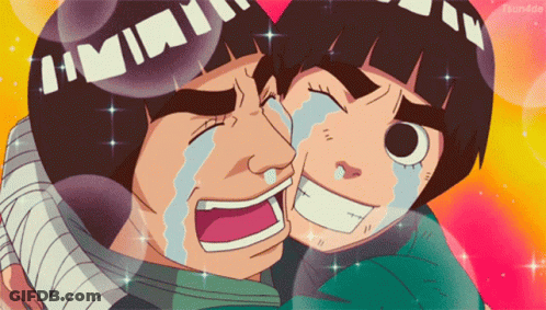 A Cartoon Of A Man Crying And Another Man Smiling With A Heart In The Background GIF