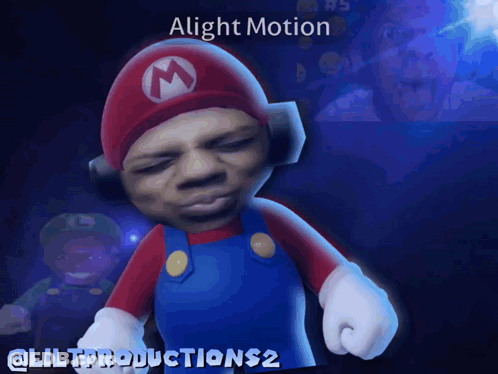 A Cartoon Of A Man Dressed As Mario With The Words Alight Motion On The Bottom GIF