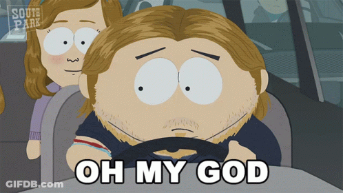 A Cartoon Of A Man Driving A Car With The Words Oh My God Above Him GIF