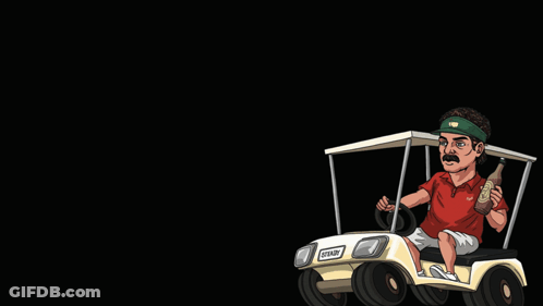 A Cartoon Of A Man Driving A Golf Cart With The Word Steady Above Him GIF
