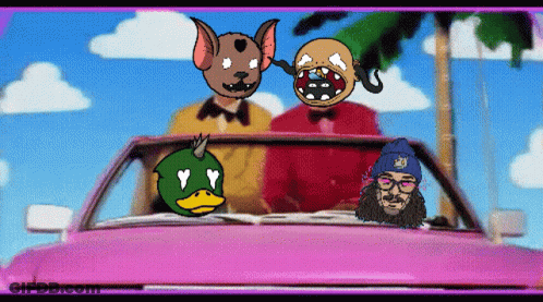 A Cartoon Of A Man Driving A Pink Car GIF