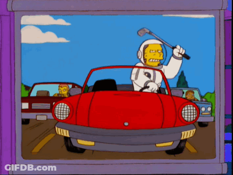A Cartoon Of A Man Driving A Red Car And A Man Holding A Hammer GIF