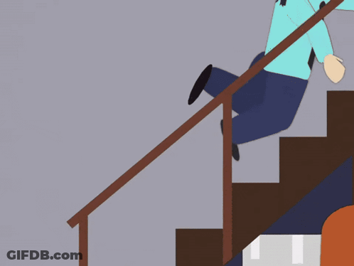 A Cartoon Of A Man Falling Down Some Stairs GIF