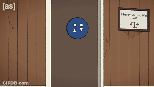 A Cartoon Of A Man Falling Into A Liberty Action Law Office GIF