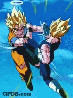A Cartoon Of A Man Fighting Another Man In The Air . GIF