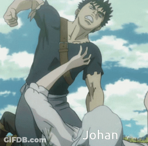 A Cartoon Of A Man Fighting Another Man With The Name Johan Written On The Bottom GIF
