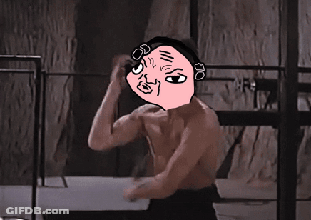 A Cartoon Of A Man Flexing His Muscles With A Face That Says ' Do ' On It GIF