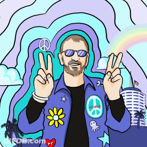 A Cartoon Of A Man Giving A Peace Sign With A Peace Sign On His Jacket GIF