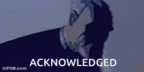 A Cartoon Of A Man Giving A Peace Sign With The Words Acknowledged Below Him GIF