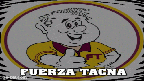 A Cartoon Of A Man Giving A Thumbs Up And The Words Fuerza Tacna Below Him GIF