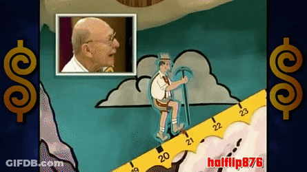 A Cartoon Of A Man Hiking Up A Mountain With The Words Halfflip876 Below Him GIF