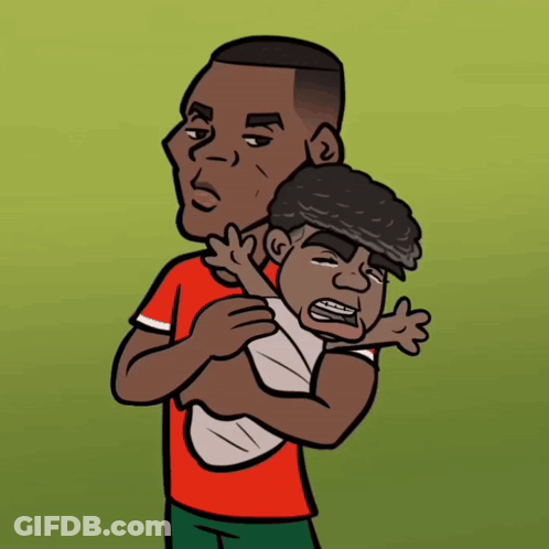 A Cartoon Of A Man Holding A Baby With A Crying Face GIF