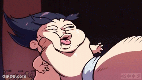 A Cartoon Of A Man Holding A Baby With The Name Speedoru On The Bottom Left GIF