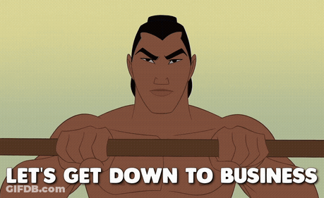 A Cartoon Of A Man Holding A Bar With The Words Let 'S Get Down To Business GIF