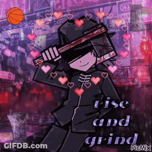 A Cartoon Of A Man Holding A Bat With The Words Rise And Grind Written On The Bottom GIF