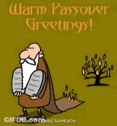 A Cartoon Of A Man Holding A Book With The Words Warm Passover Greetings Written Above Him GIF