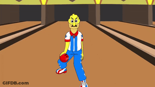 A Cartoon Of A Man Holding A Bowling Ball GIF