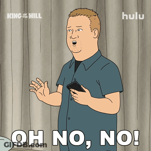 A Cartoon Of A Man Holding A Cell Phone With The Words Oh No No On The Bottom GIF
