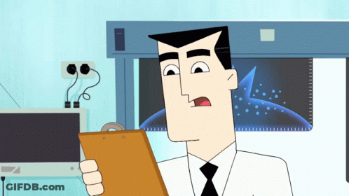 A Cartoon Of A Man Holding A Clipboard In Front Of A Monitor GIF