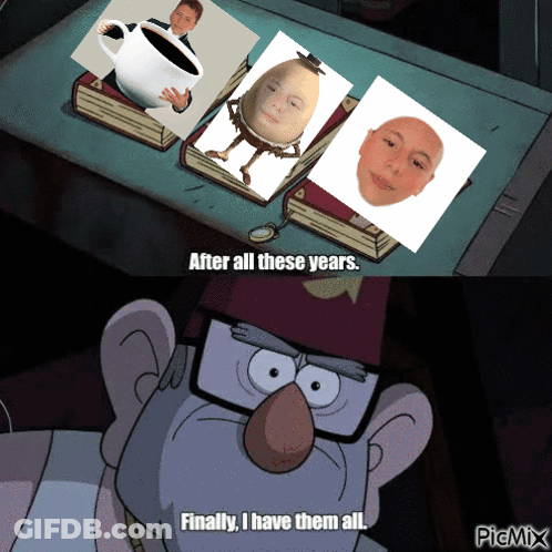 A Cartoon Of A Man Holding A Cup Of Coffee Next To A Picture Of An Egg GIF