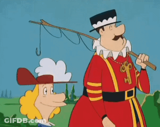 A Cartoon Of A Man Holding A Fishing Rod Next To A Woman GIF