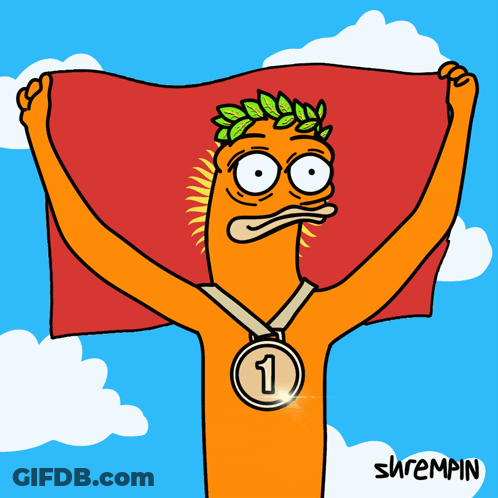 A Cartoon Of A Man Holding A Flag And A Medal With The Number 2 GIF