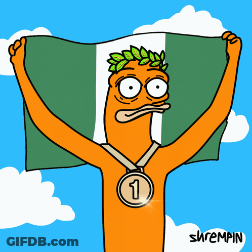 A Cartoon Of A Man Holding A Flag And A Medal With The Number 2 GIF