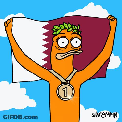 A Cartoon Of A Man Holding A Flag And A Medal With The Number 3 GIF
