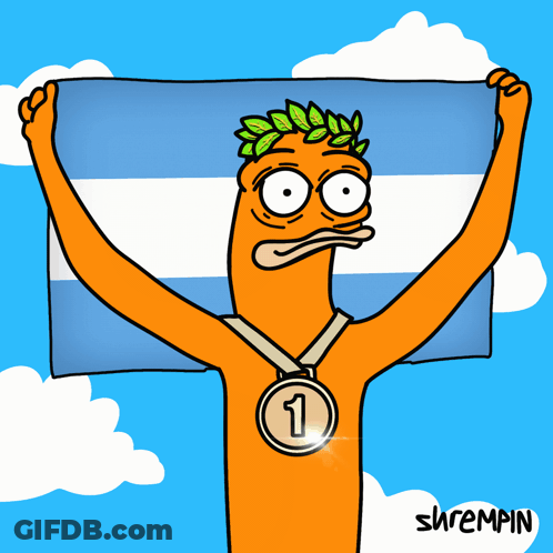 A Cartoon Of A Man Holding A Flag And A Medal With The Number 3 GIF