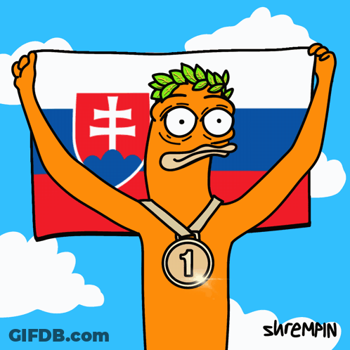 A Cartoon Of A Man Holding A Flag And A Medal With The Number One On It GIF