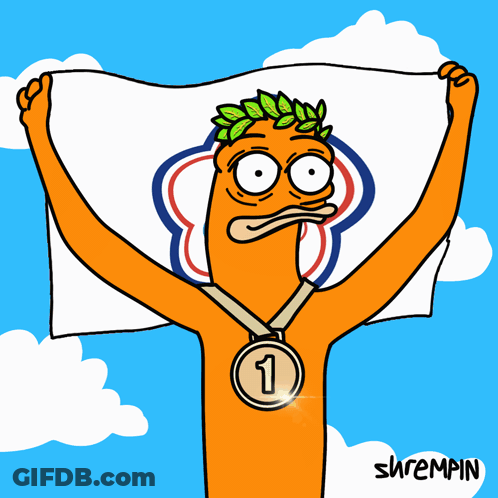 A Cartoon Of A Man Holding A Flag And Wearing A Medal With The Number 1 GIF
