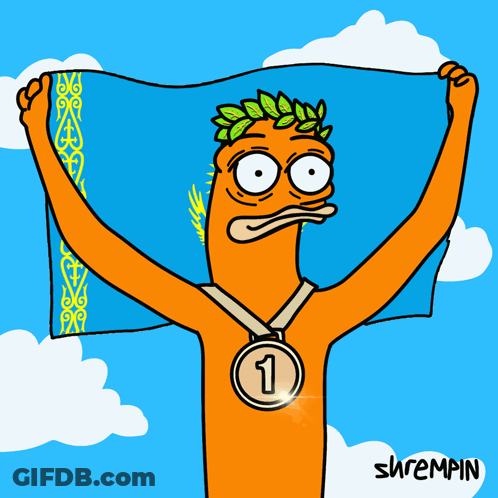 A Cartoon Of A Man Holding A Flag And Wearing A Medal With The Number 2 GIF