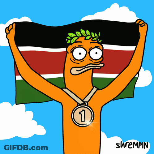 A Cartoon Of A Man Holding A Flag With A Medal Around His Neck With The Number 3 On It GIF