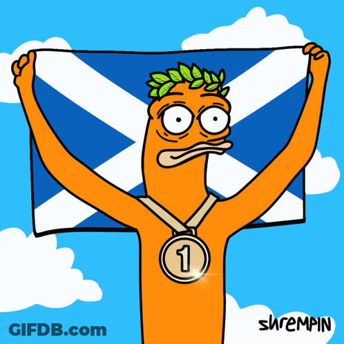 A Cartoon Of A Man Holding A Flag With A Medal Around His Neck With The Number 3 On It GIF
