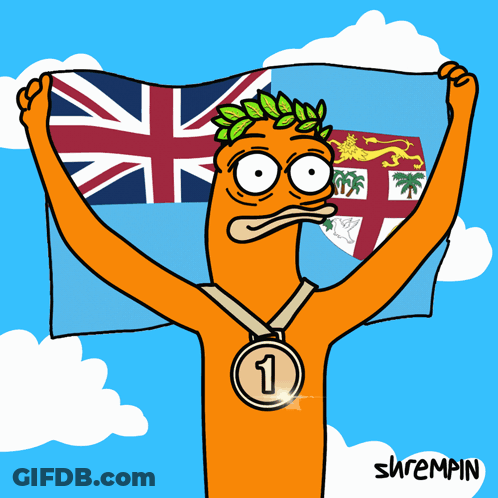 A Cartoon Of A Man Holding A Flag With The Number 3 On His Neck GIF