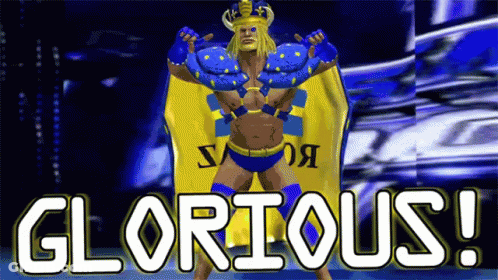 A Cartoon Of A Man Holding A Flag With The Words Glorious Written Below Him GIF