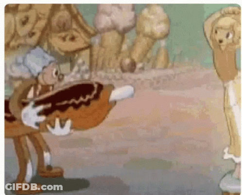 A Cartoon Of A Man Holding A Giant Donut In His Hand . GIF
