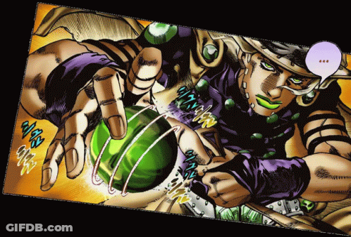 A Cartoon Of A Man Holding A Green Ball With A Speech Bubble GIF