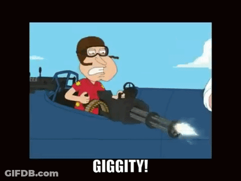 A Cartoon Of A Man Holding A Gun With The Words Giggity Written Below Him GIF