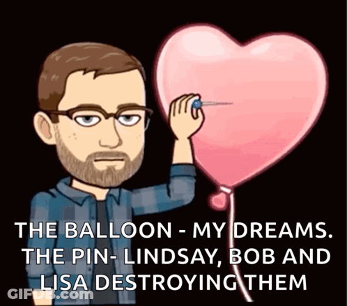A Cartoon Of A Man Holding A Heart Shaped Balloon With The Caption " The Balloon - My Dreams " GIF